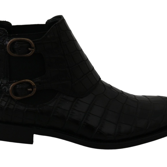 DOLCE & GABBANA Black Crocodile Leather Derby Boots Shoes